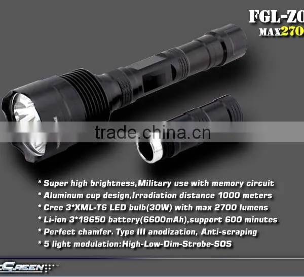 30w Rechargeable Aluminum 3xt6 3000 Lumen Xml T6 Led Flashlight photo-3