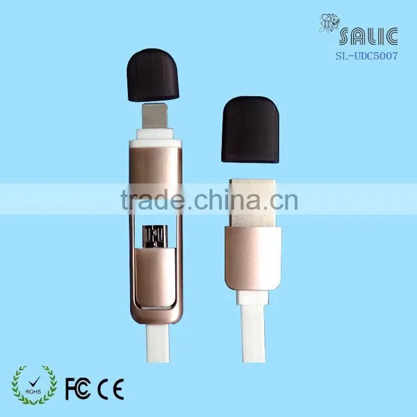 High Quality 2 In1 Manual Retractable Flat Noodle Usb Cable for Micro Usb and Iphone6/5/5s/5c