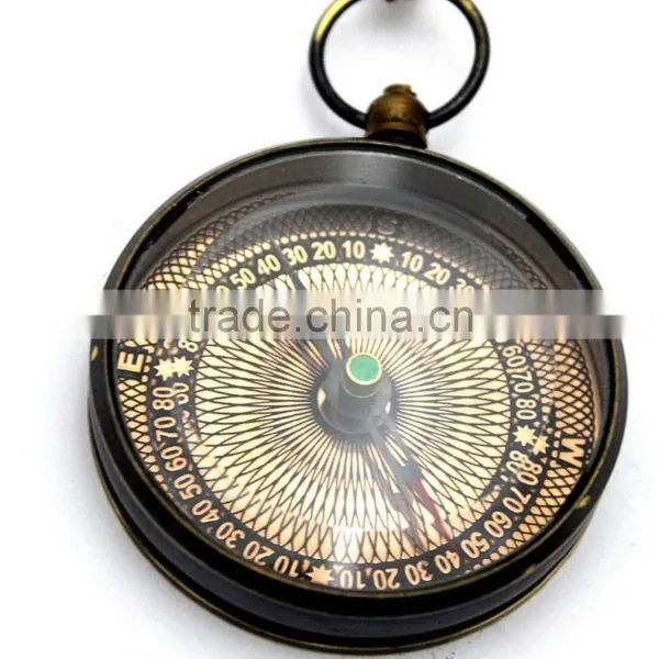 Collectable Antique Reproduction Solid Brass Pendant Compass With Chain 13261 photo-4