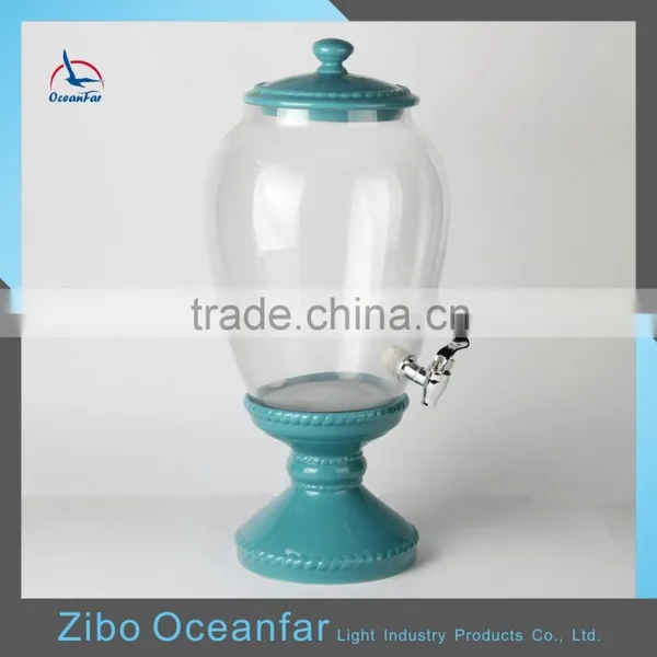 Hot Sale Handmade 11.5L Glass Juice Drink Dispenser Ceramic Stand Glass Dispenser For Beverage photo-2