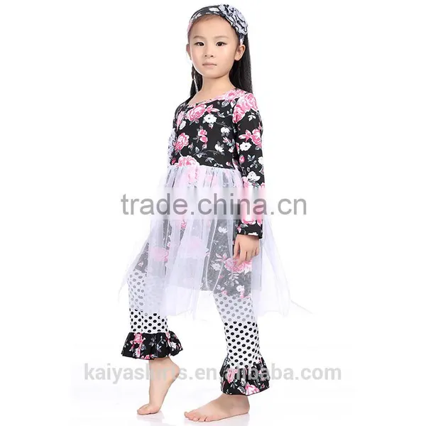 2016 Cotton Floral Print Chiffon Dress and Frill Pant Wholesale Children Clothes photo-3