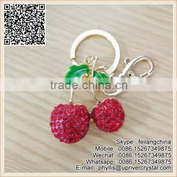 Factory Cheap Sale Fashion Key Ring Jewelry Artificial Cherry Keychain For Decoration photo-3
