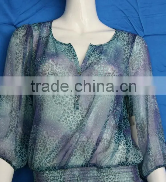 Short Sleeve Printed Fat Women Chiffon Blouse