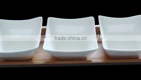 HM0016-7806 Porcelain 3pcs Sqaure Salad Bowl With Wooden Base