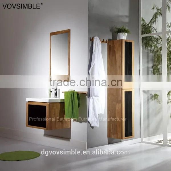 Wood Texture Plywood Hanging Bathroom Vanity Cabinet With Artificial Marble Countertop and Ceramic Counter Basin photo-4