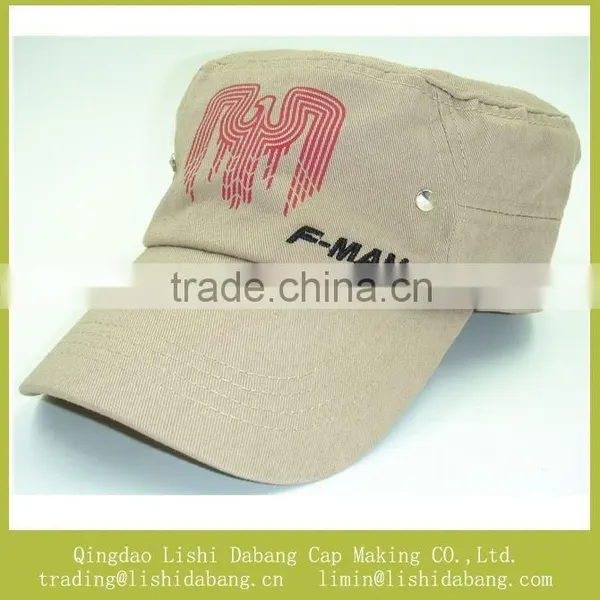 Cotton Twill Material Printed Army Hats, Flat Top Military Cap Travel
