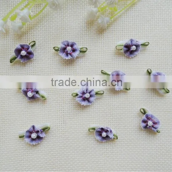 Purple Handmade Decorative Mini Ribbon Flower With Pearl