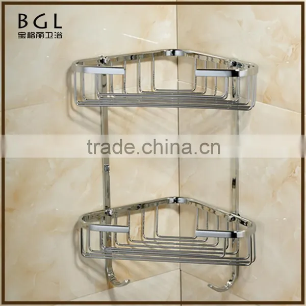 Classic-Style Simple Brass Chrome Finishing Wall Mounted Brassbathroom Accessories Double Corner Basket photo-2