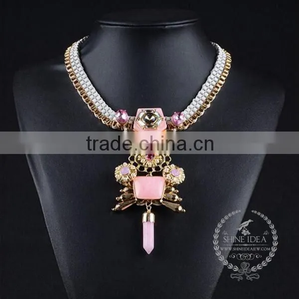 High Quality Vintage Style Crystal Chunky Statement Necklace Tin Alloy Fashion Women Pendant Necklace 6390081 photo-2