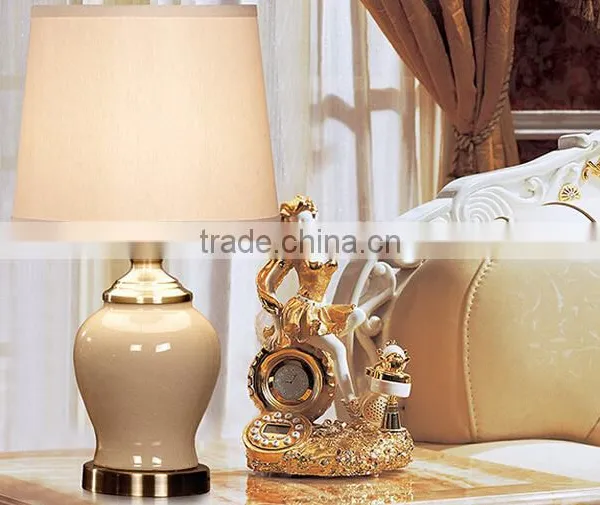 Round Ceramic Body With Fabric Lampshade Modern Desk Lamp Bedroom Living Room Table Lamp photo-3