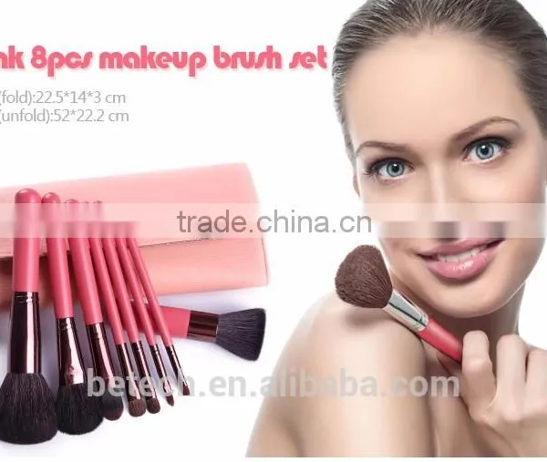 8 Pcs Wood Handle Makeup Brush Set Pink Pink Beauty photo-2