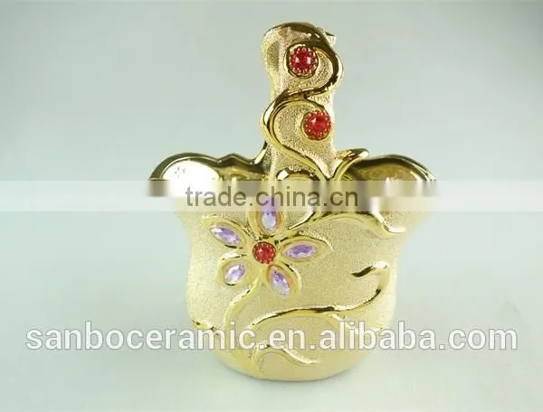 Electroplated Gold Ceramic Flower Basket With Pearl Decoration, Hanging Ceramic Flower Pot Wholesale photo-3