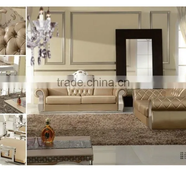 SF017 2+3 Champagne Leather Sofa Furniture Set With Crystal Button 2015 New Arrival photo-2