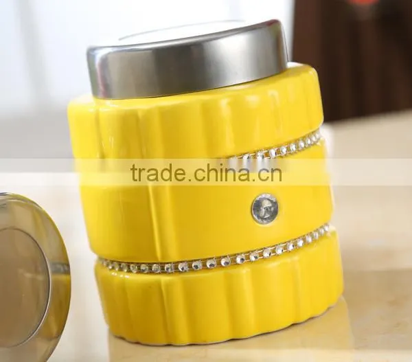 Kitchenware Useful Ceramic Canister Set With Stainless Metal Stand photo-4