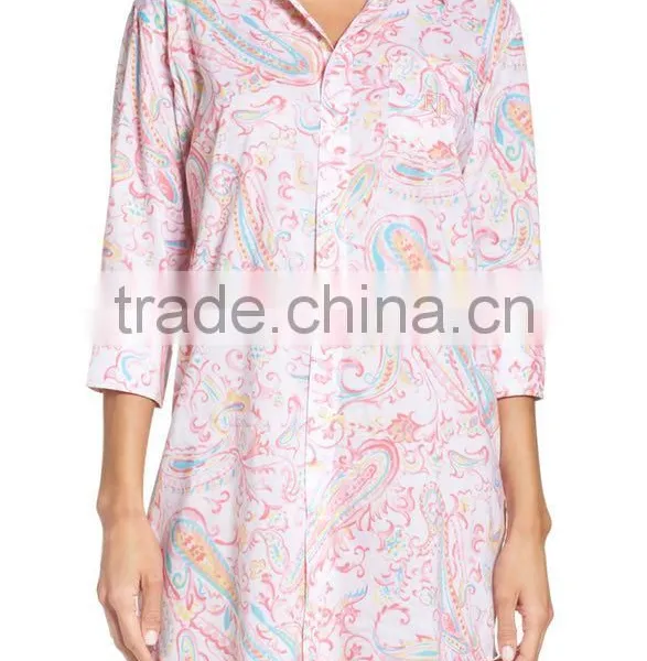 Ladies Sleep Shirt for Women Fashion Satin Cotton Solid Color Sleepwear With Short Sleeve Pajamas photo-2