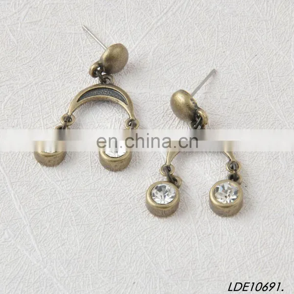 Simple Alloy Moon With Double Rhinestone Drop Earring photo-2