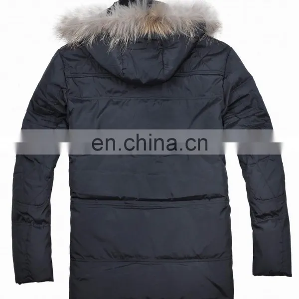 Fashion Mens Winter Fur Hood Cow Buckle Down Padded lo photo-3