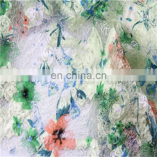 2017 Top Selling French 3D Flower Digital Printed Lace Fabric photo-5