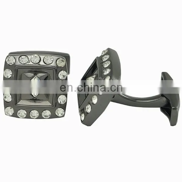 Black Nickel Brass Crystal Cufflinks photo-2