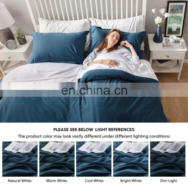 High Quality Navy Winter Plain 100% Polyester King Brushed Duvet Cover Set photo-3