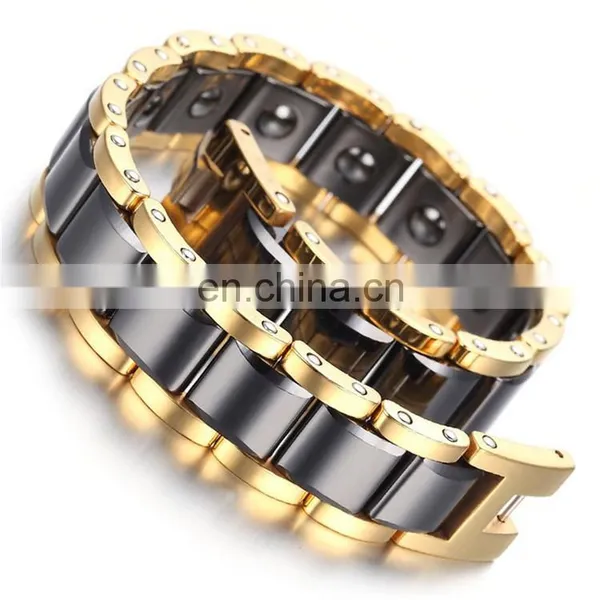 Gold Tungsten And Ceramics Carbide Magnetic Therapy Link Bracelet for Arthritis Pain Relief photo-4