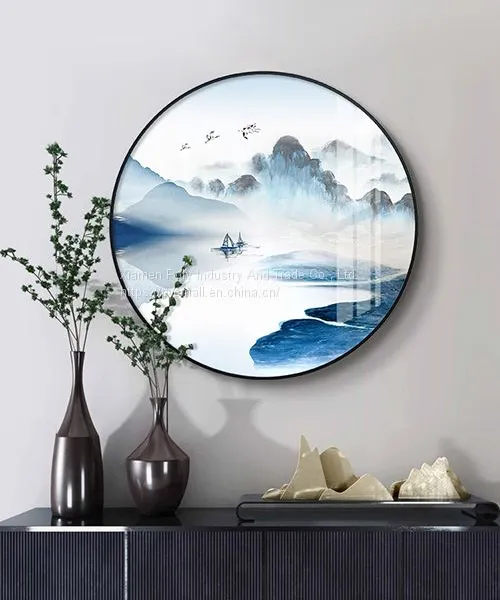 Luxury Home Decoration Printed Abstract Animal Fish Elk Crystal Porcelain Painting photo-5