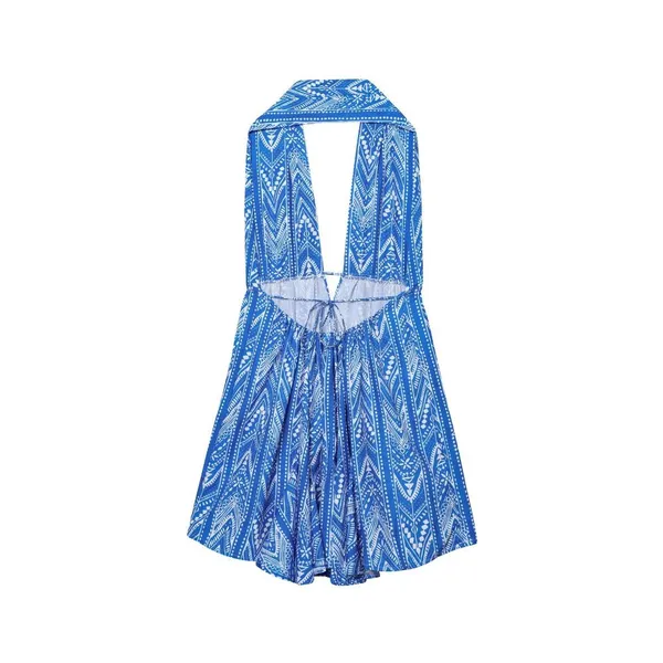 Summer New Women's Vacation Style Printed Halter Backless Short Mini Dress photo-2
