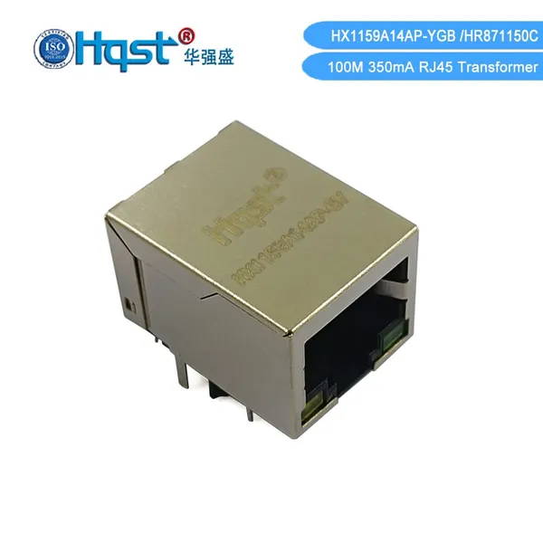 HQST HX1159A14AP-YGB 100M POE RJ45 Modular Jack With Integrated Magnetics Transformer, 350mA End-span POE, photo-2