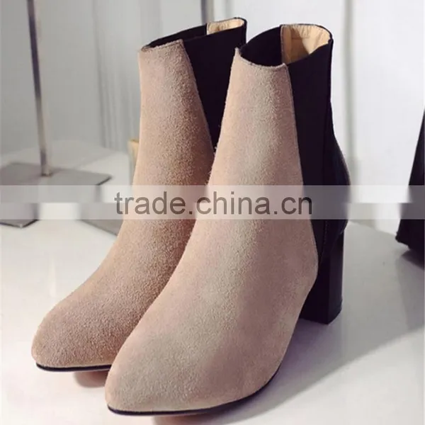 Thick High Heel Rubber Boots Women Lady Gaga Heels Suede Boots photo-4