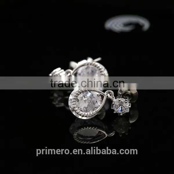 18K White Gold Filled Hot Cubic Zircon Women Earrings Dangler Bali Jewelry photo-3