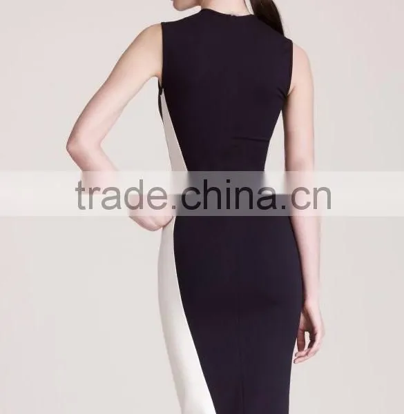 Women Geometry Design Sleeveless O-Neck Stretchy Evening Slim Dress photo-4