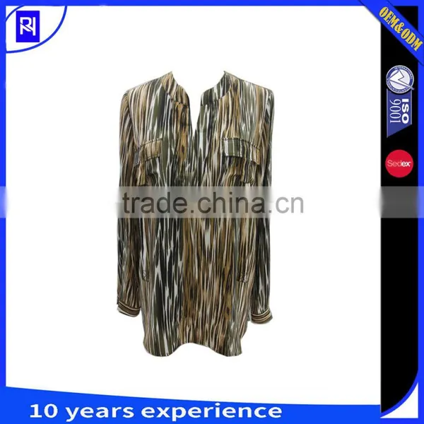 100% Silk CDC Digital Print Shirt Blouse Top Women Long Sleeve Casual Classic Fit With Front Patch Pocket
