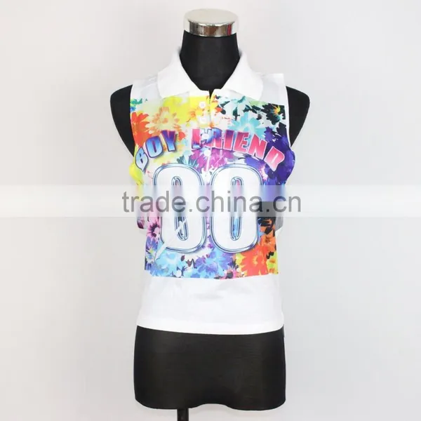 Stand Collar Sleeveless Colorful Printing Blouse Tops With Button photo-4