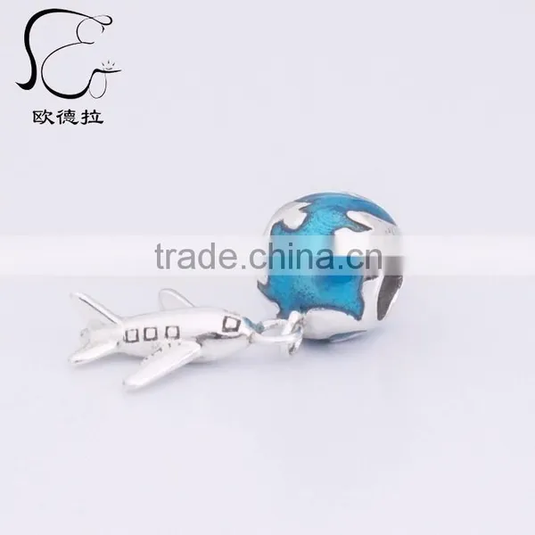Plane Earth Bead S925 Sterling Silver Pendant Jewelry Charm