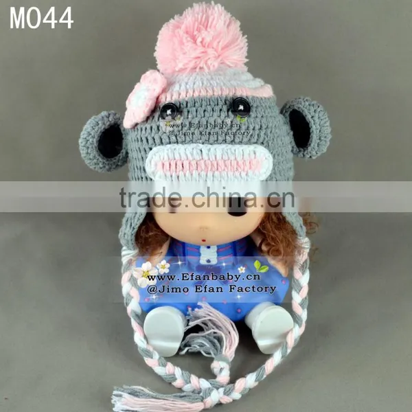 Fashion Earflap Animated Crochet Kids Winter Hats With Braid photo-3