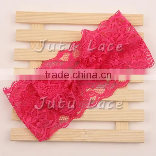 Stretchy Lace Messy Bow Headband-elastic Wide Lace Headwrap Headband-newborn Red Bow Headbands Available for 1-12 Kids photo-3