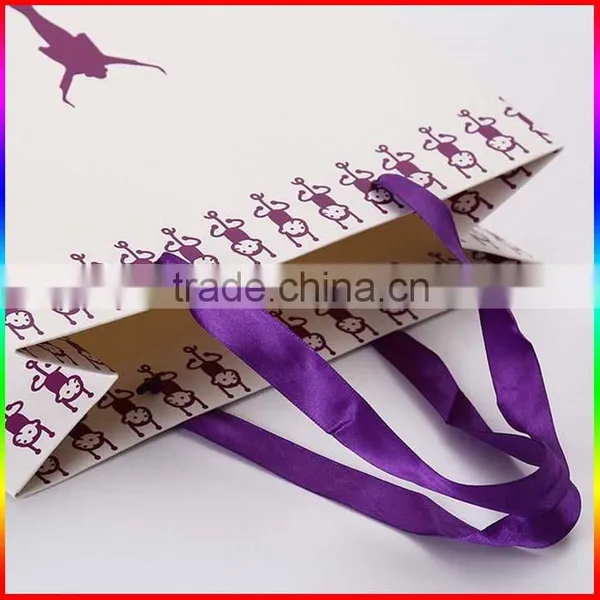 High Quality White Paper Gift Bag With Purple Ribbon photo-2