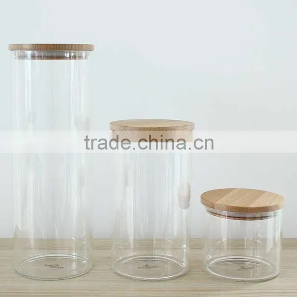 Wholesale Glass Jar Storage Jar 400ml Capacity Wooden Lid Man-blown Heat Resistant Glassware N6450 photo-2