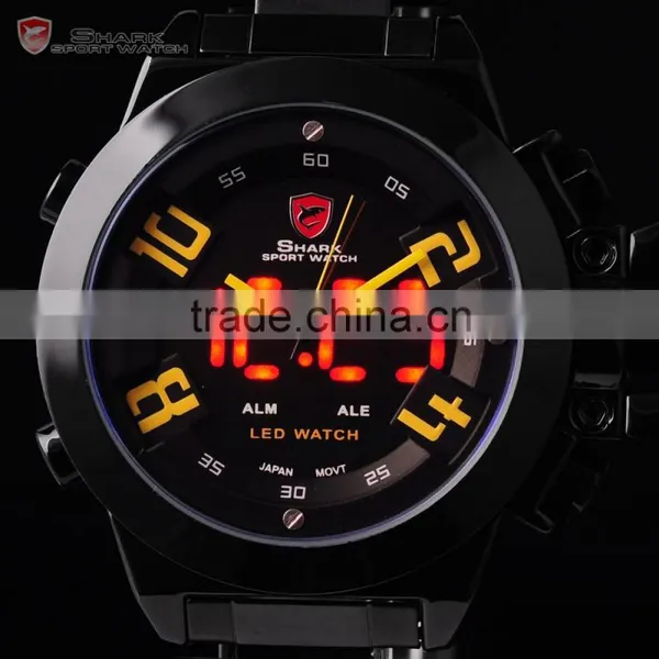 Shark Outdoor Analog Digital Steel Band Yellow Dial Mens Sports Quatrz Watch photo-4