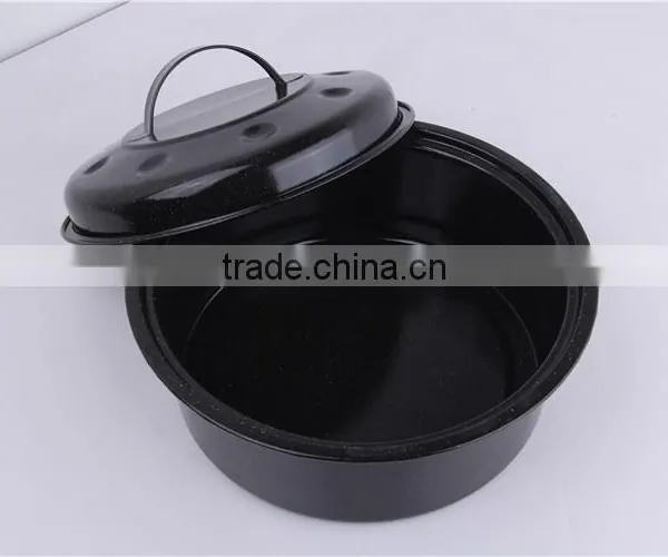 Kitchen Tool Black Round Enamel Shallow Baking Pan With Lid photo-3