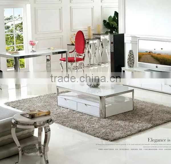 TH356 Stainless Steel Glass Top White Dining Table photo-3