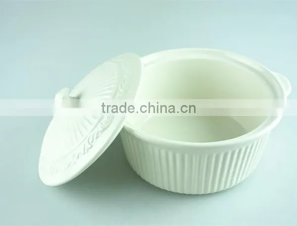 White Round Porcelain Tureen, Stock Cheap Ceamice Tureen With Lid,double Ears Tureens photo-2