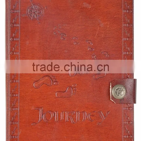 Handmade vintage embossed foot steps leather journal with button