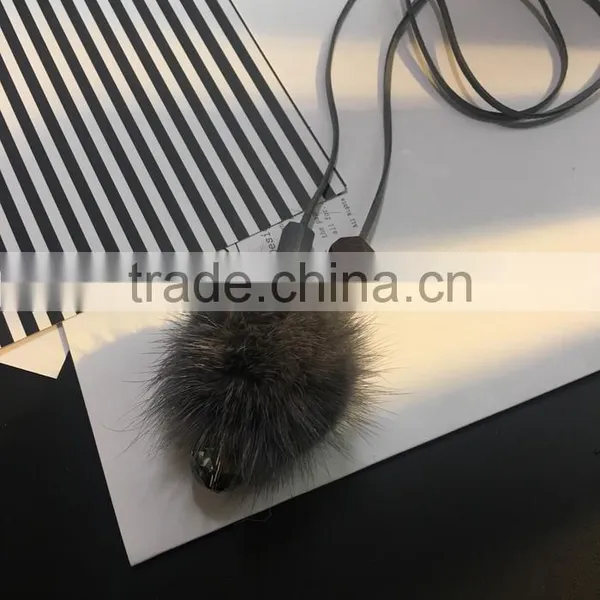 Winter Mink Fur Ball Pendant Necklace Geometric Bead Suede Leather Necklace Velvet Leather Necklace photo-6