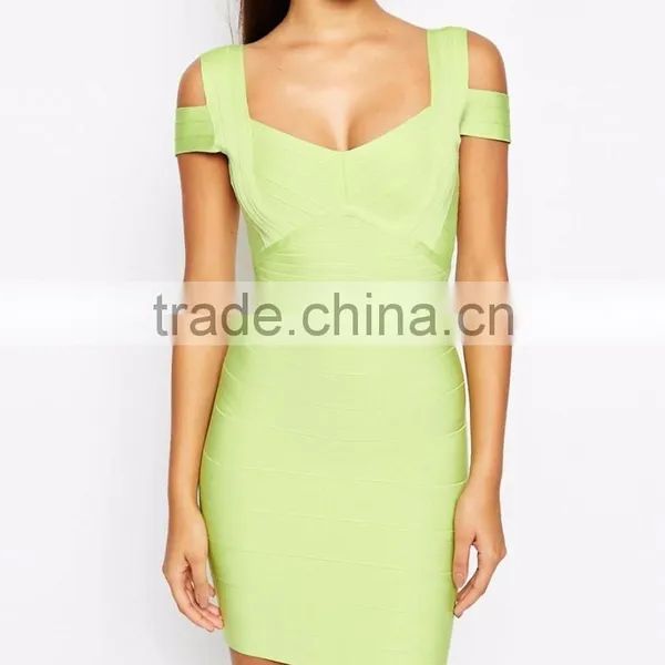 Customized Design Cheap Price Bandage Off The Shoulder Bardot Double Strap Mini Dress Foshan photo-4