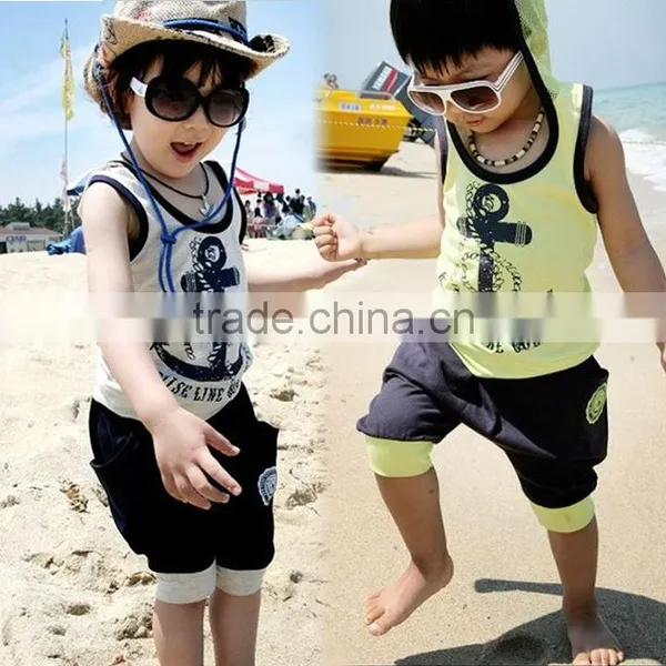 2014 Summer 2pcs Boys Suit Children Clothing Set T Shirt + Cell Harem Pants Shorts SV001677