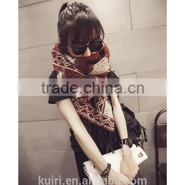 New Women Fashion Warm Plaid Scarf Female Fringed Woolen Shawl Cashmere 3 Colors photo-5