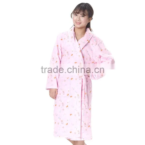Adult 100% Polyester Coral Fleece Women Robe/ Bathrobe/Gown/ Bath Robe photo-2