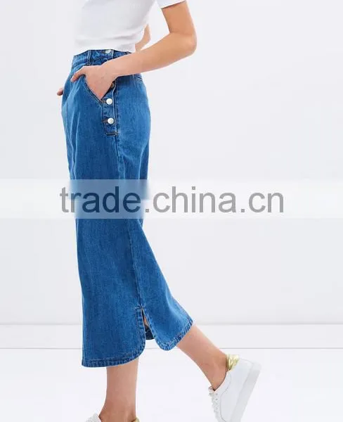 2016 Latest Long High Waist Design Pictures Denim Skirt photo-2