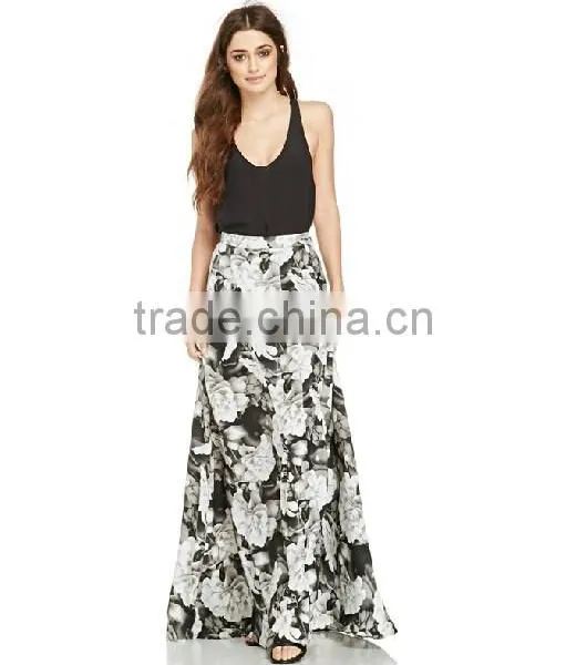 Floral Printed Wide Leg Maxi Pants for Middle Age Woman photo-4